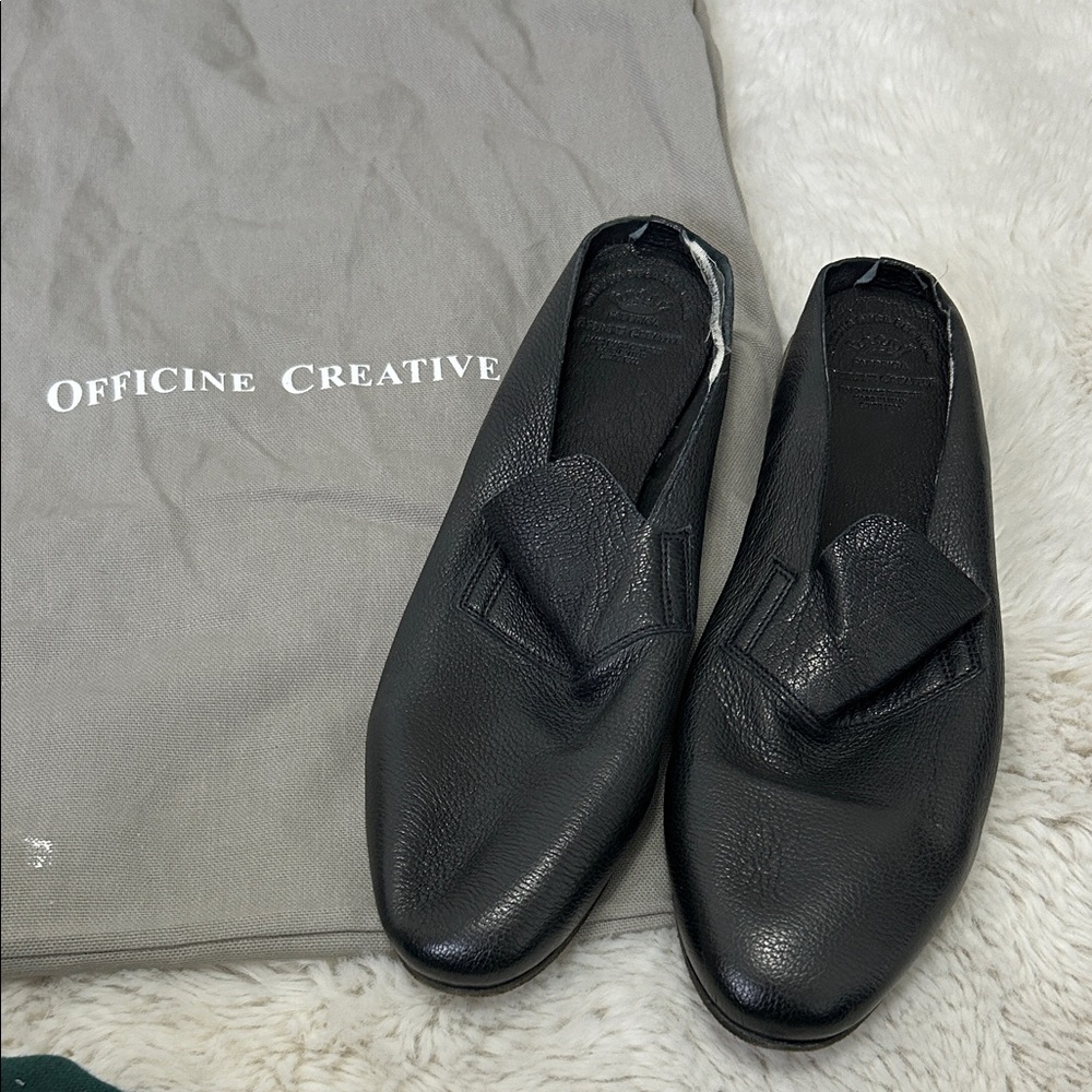 Officine Creative Black Leather Slip-On Mules